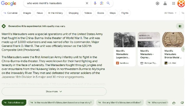 Screenshot of Google AI response to a question